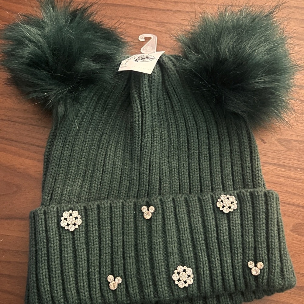 Disney Green Pom-Pom Mickey Ears Beanie